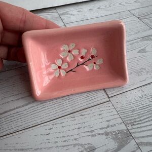 Pink Ceramic Floral Soap/Trinket Dish